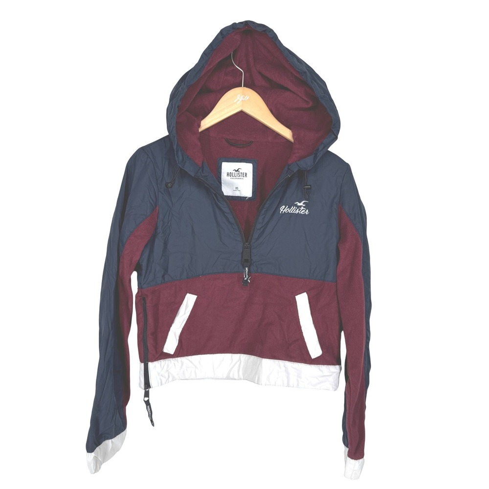 Hollister Womens Colorblock Windbreaker Fleece Hoodie Jacket Half Zip‎ Gorpcore